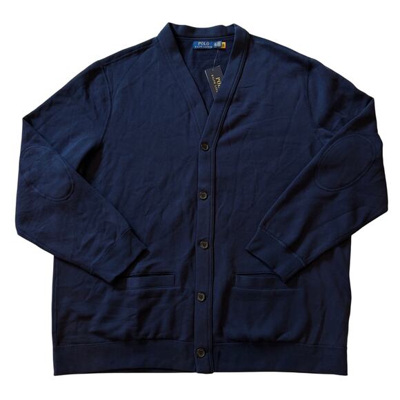 Polo Ralph Lauren Sweater Mens Size 2XL Blue Fleece Cardigan Knit Button Front - Picture 1 of 12